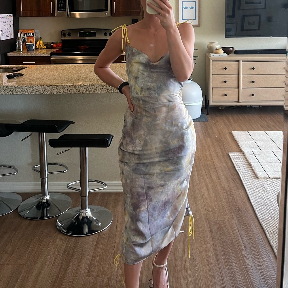 Cowl necked FEW MODA dress. Silk, adjustable strings for length.